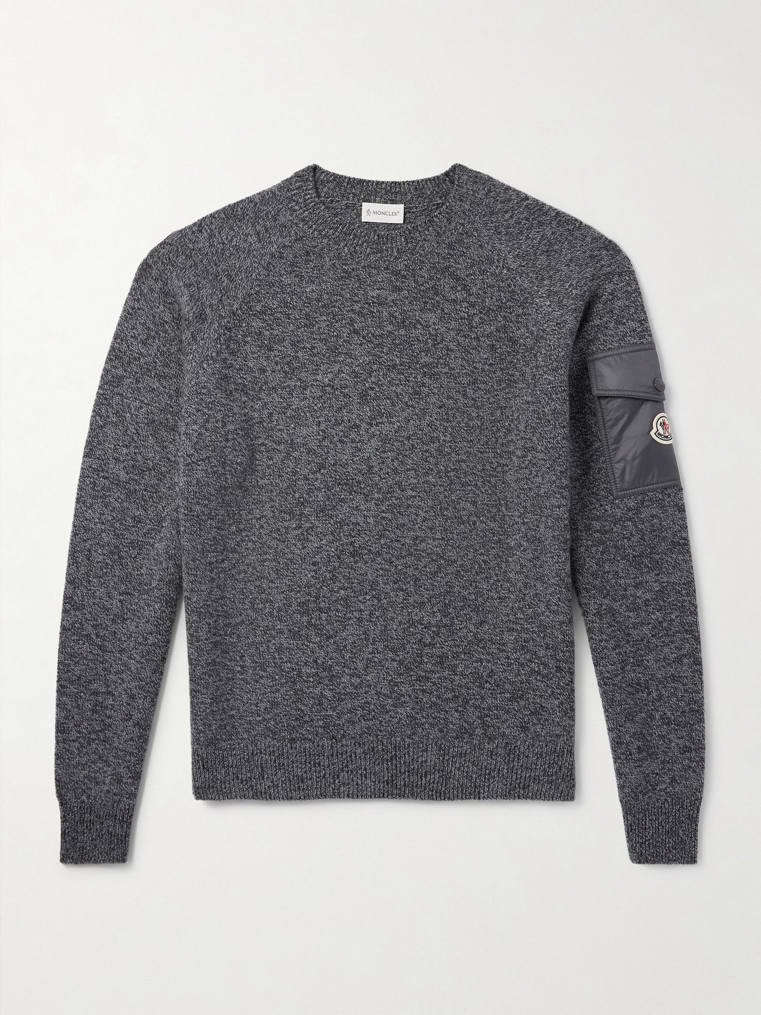 Logo-Appliquéd Shell-Trimmed Wool and Cashmere-Blend Sweater Gray - 1