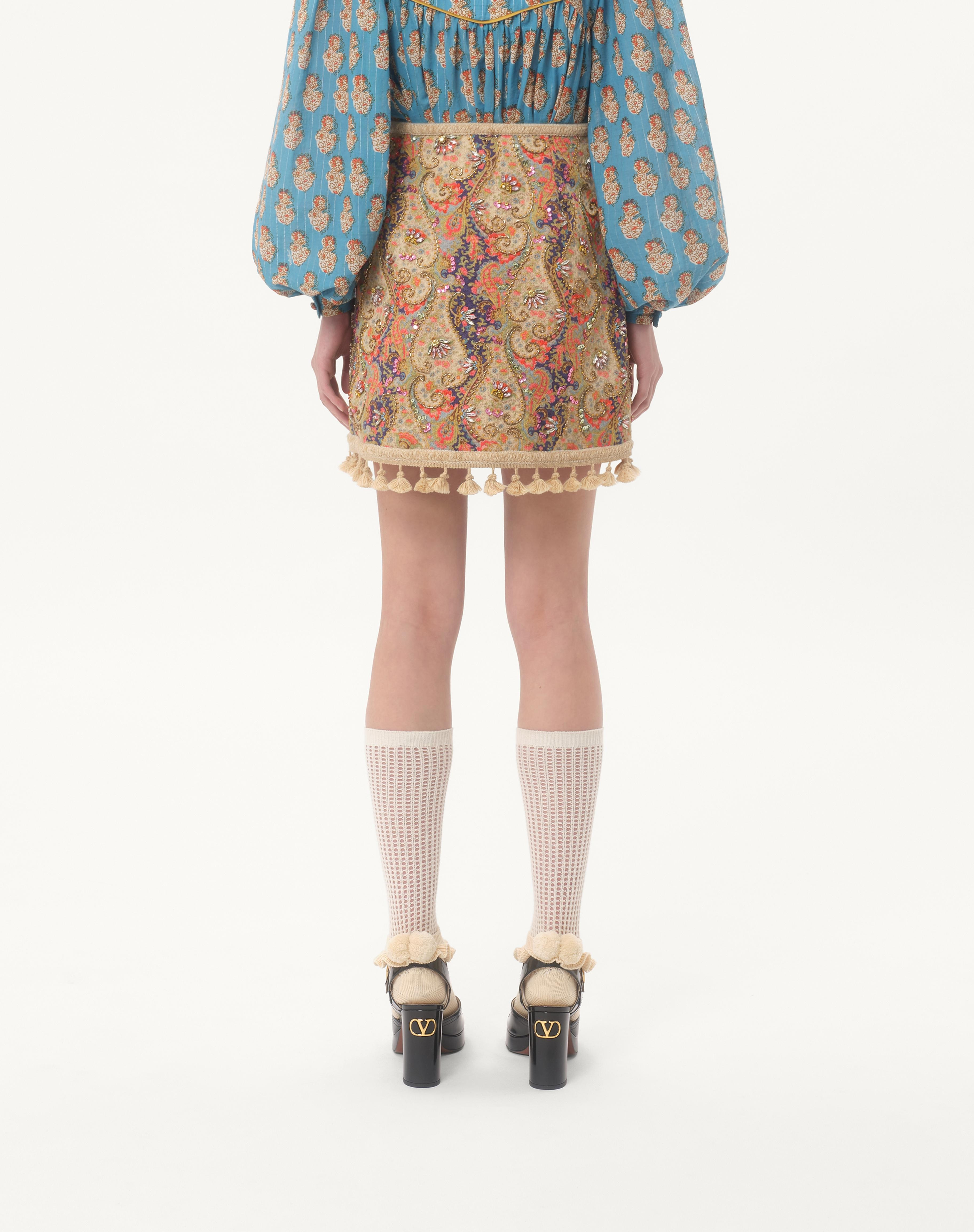 EMBROIDERED SKIRT ON PIQUET WITH PAISLEY VOYAGE IMAGINAIRE PRINT - 5