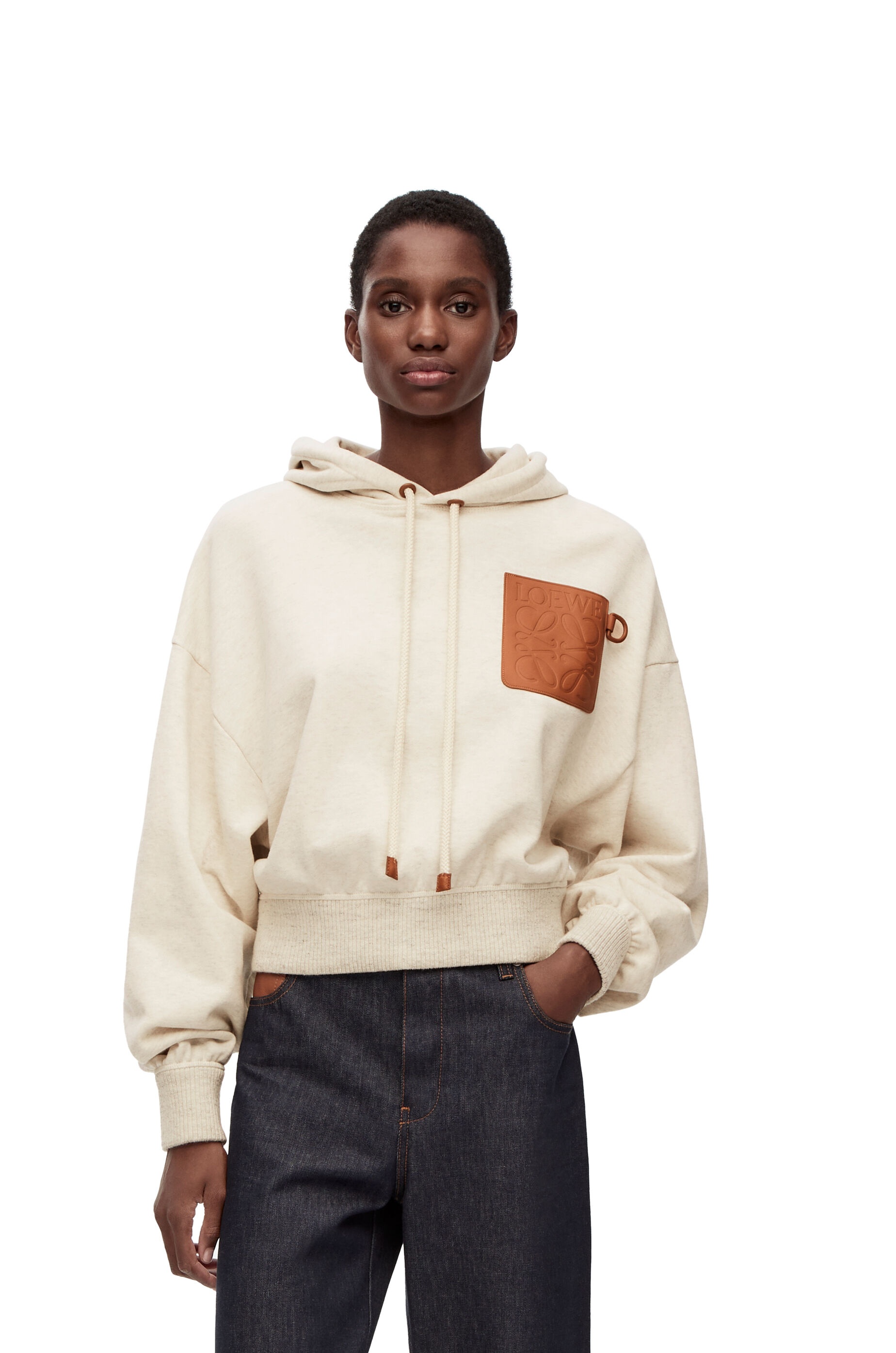 Anagram leather patch hoodie in cotton - 3