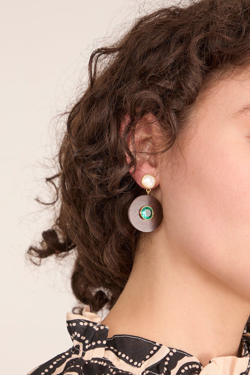 LIZZIE FORTUNATO Taj Disc Earrings in Acacia Wood Multi outlook