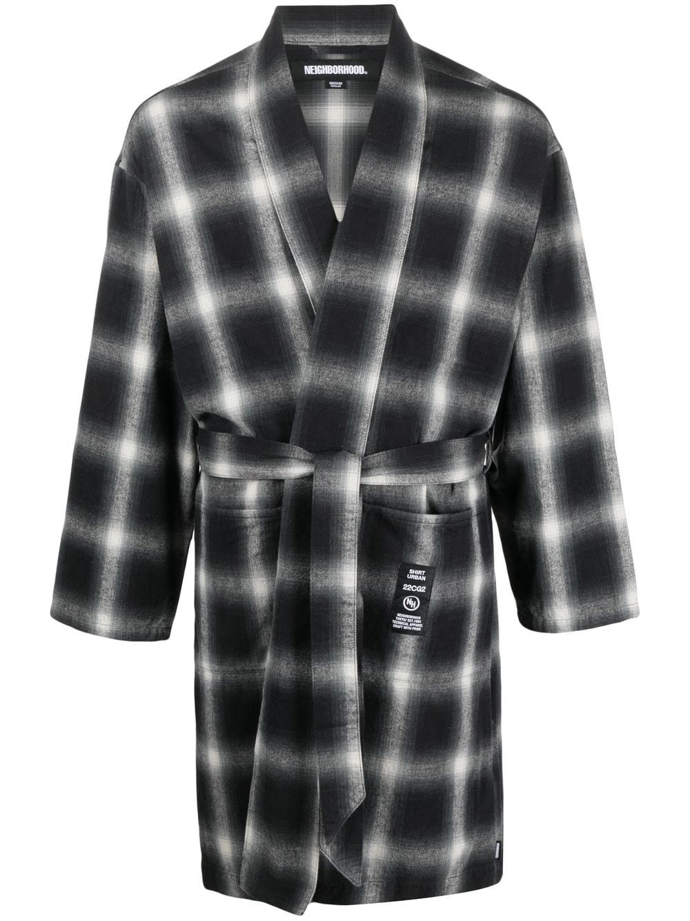 checkerboard print belted coat - 1