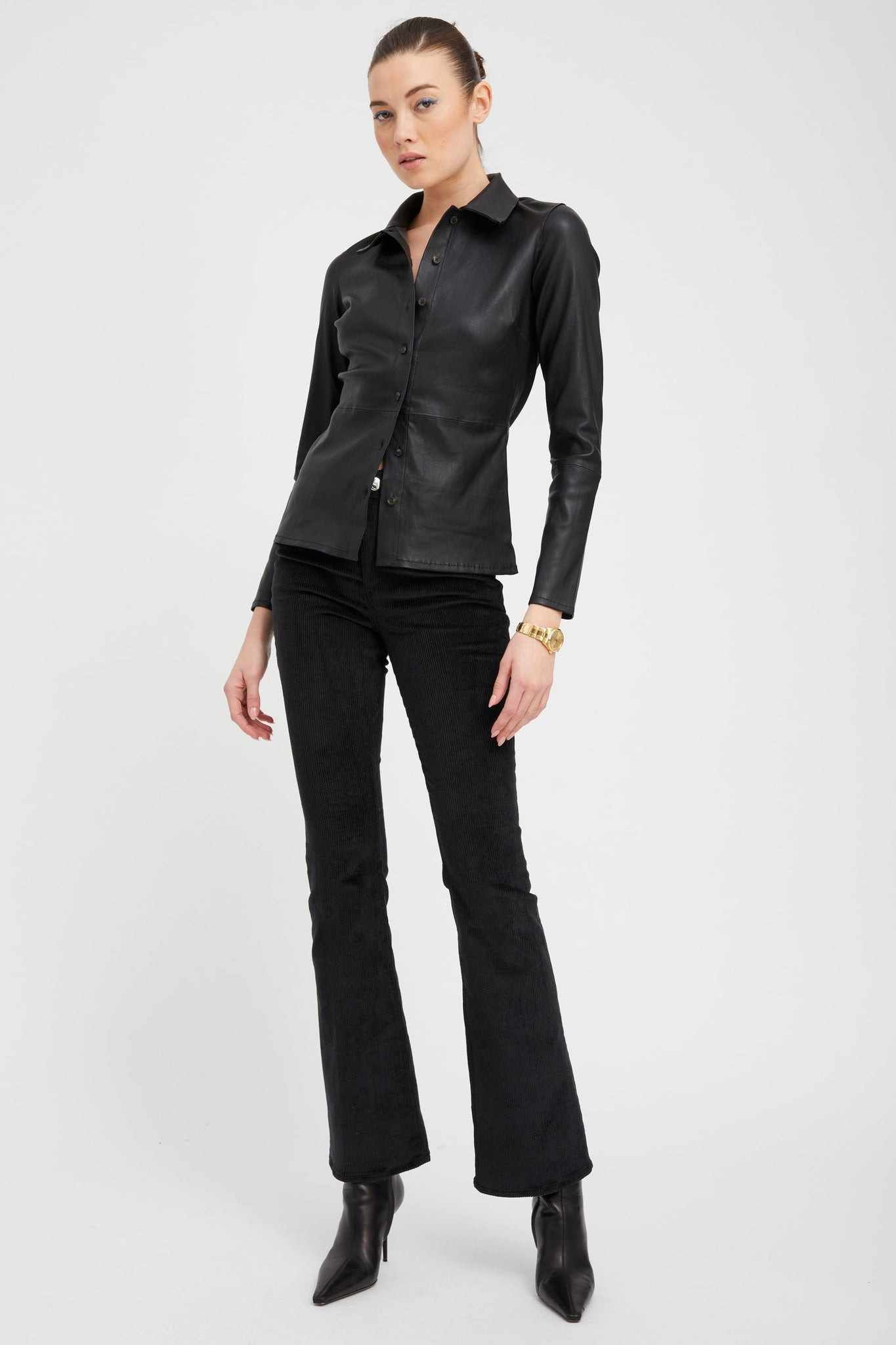 BLACK CORDUROY MICRO FLARE PANTS - 2