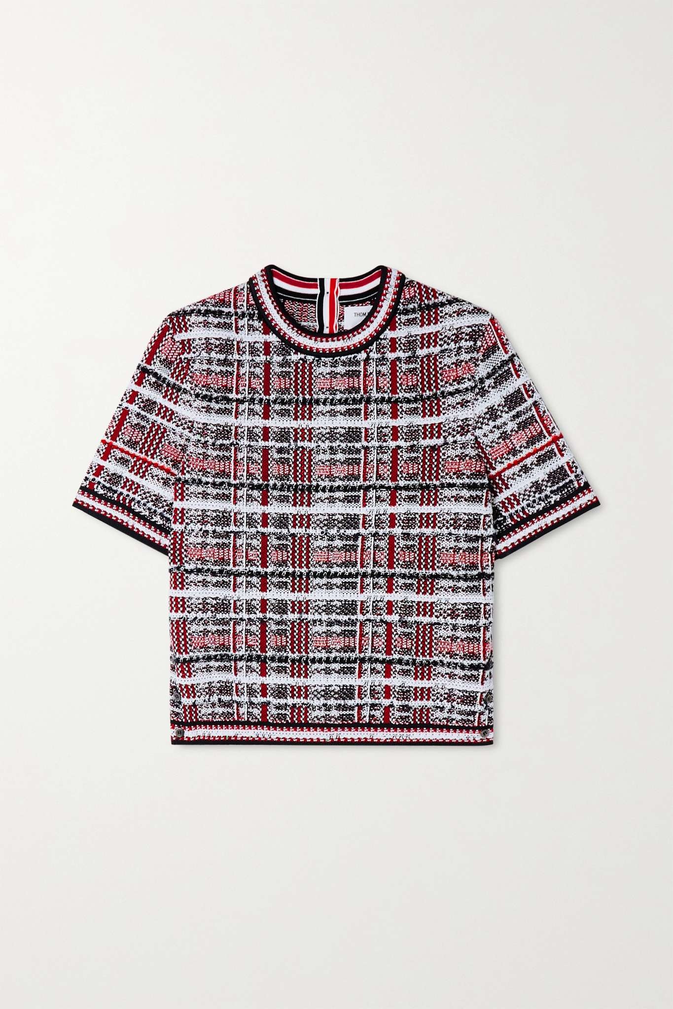 Checked cotton-blend jacquard-knit top - 1