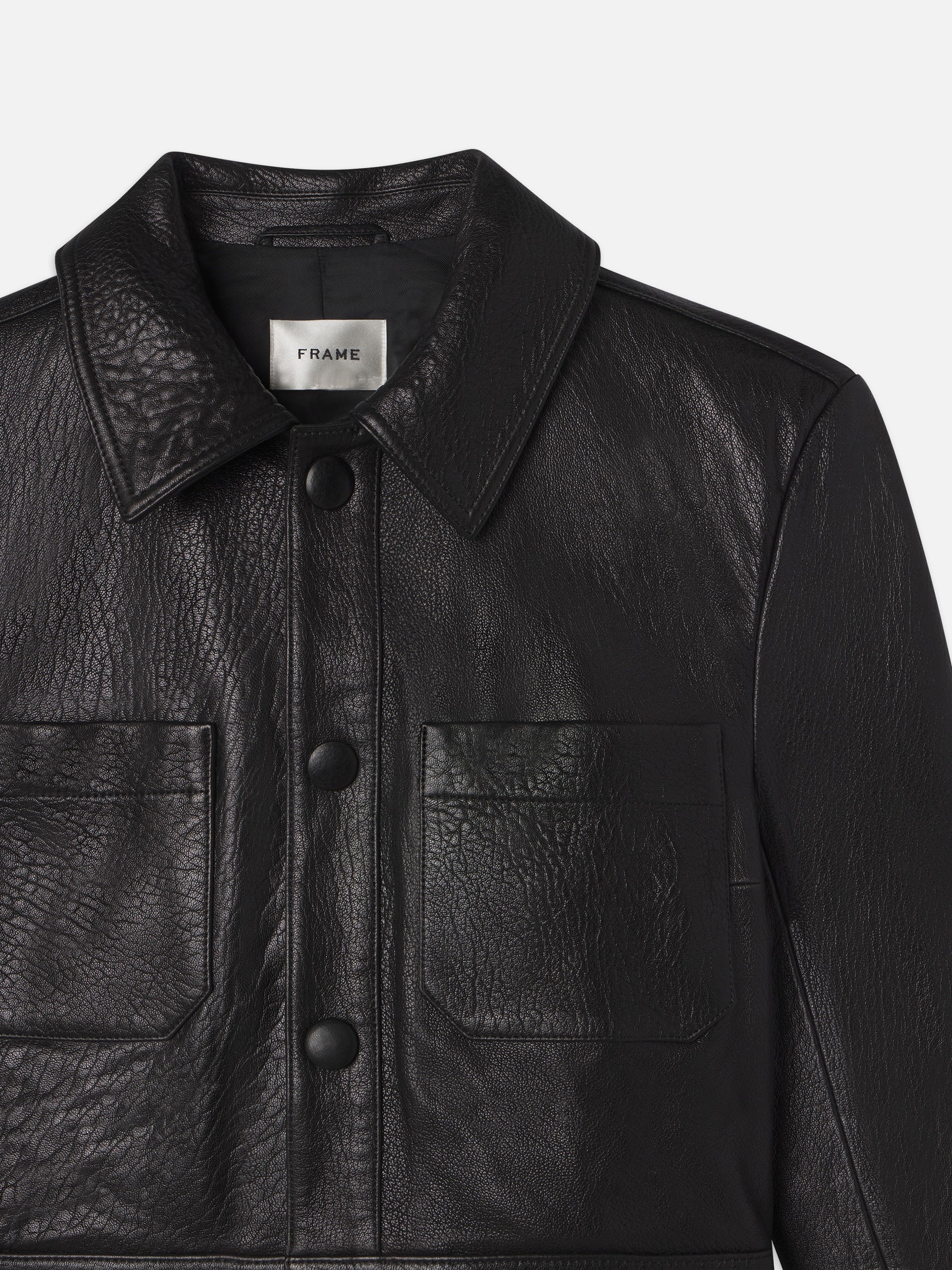 Leather Button Front Jacket in Black - 3
