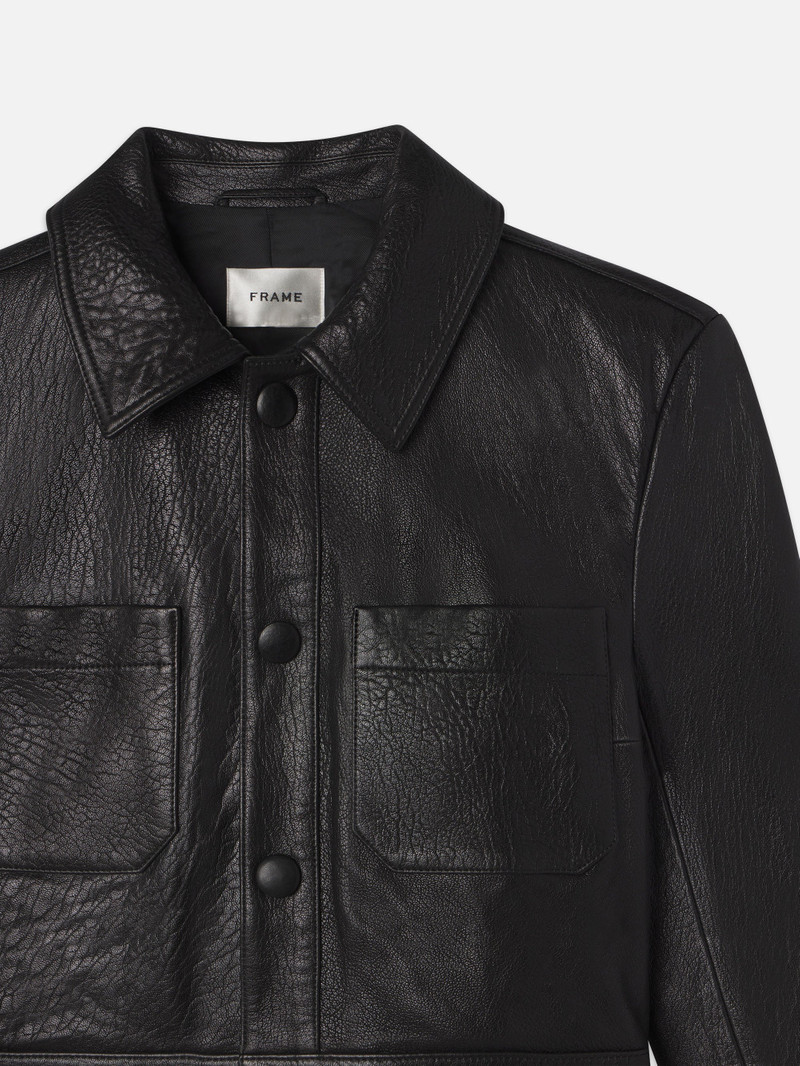 Leather Button Front Jacket in Black 3