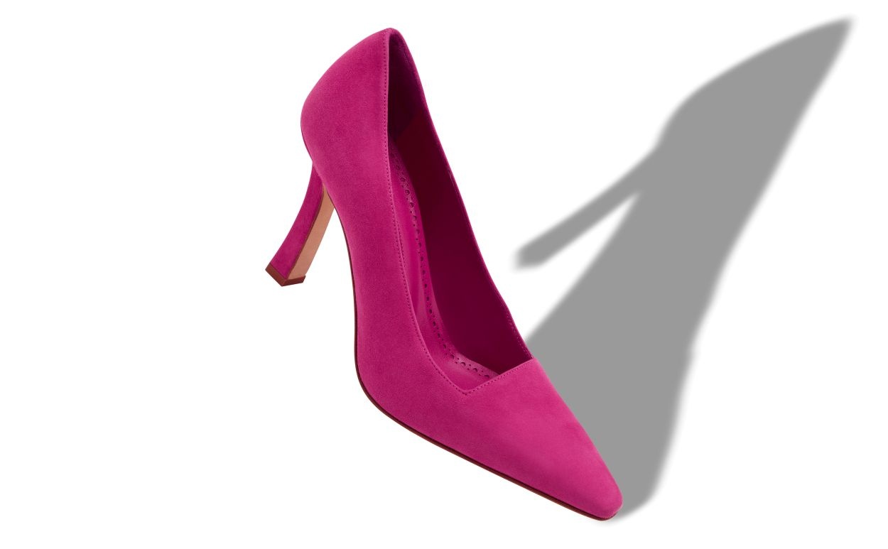 Dark Pink Suede Square Cut Pumps - 2