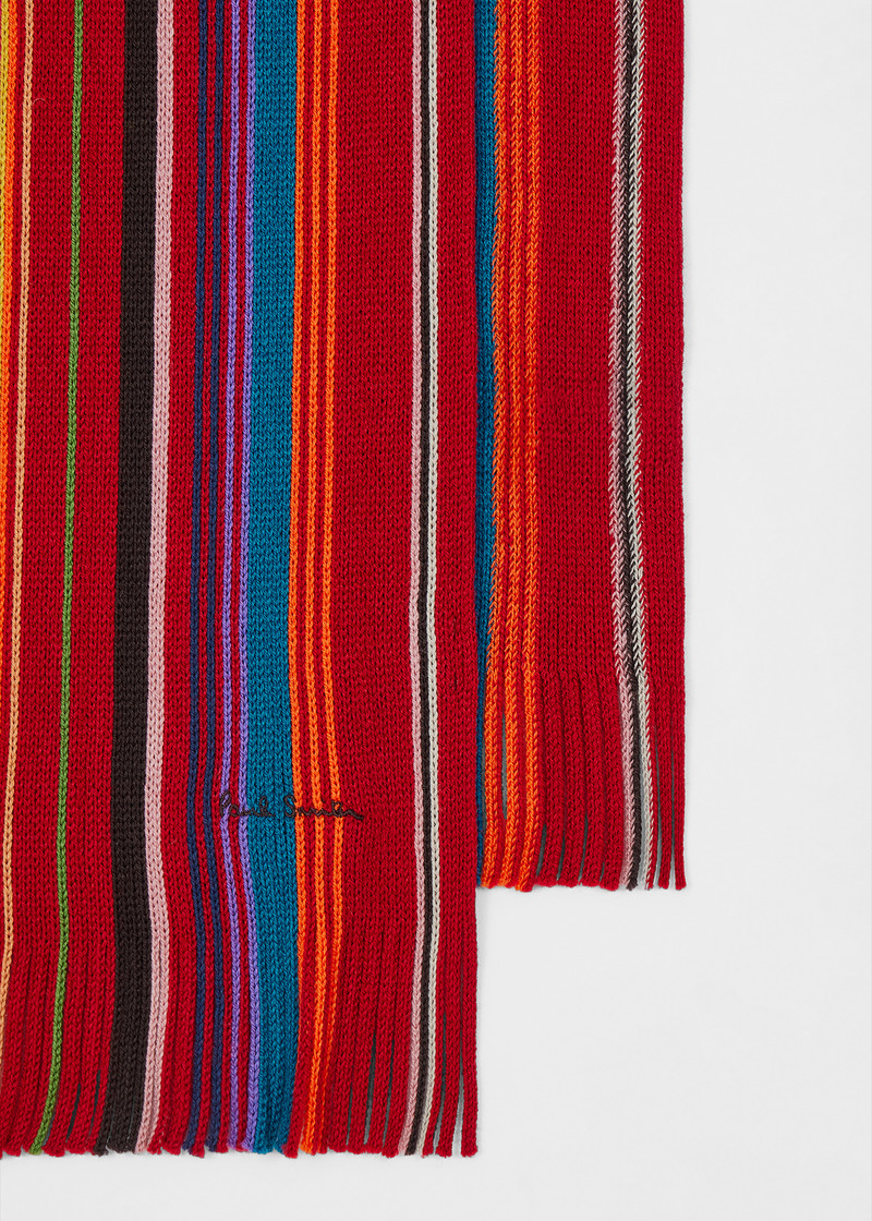 Paul Smith Red Merino Wool Stripe Scarf outlook
