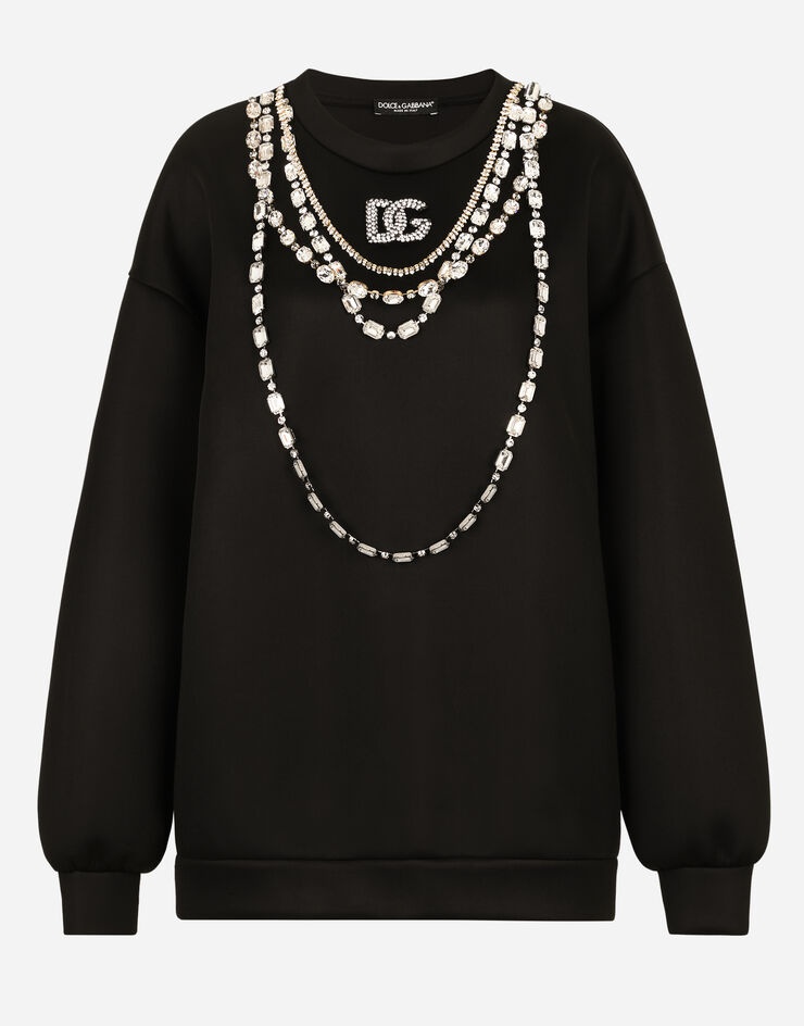 Jersey sweatshirt with necklace and crystal-embellished DG logo - 3