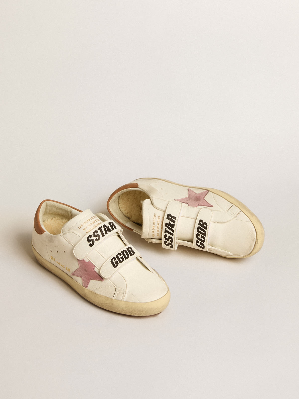 Old School in nappa leather with pink leather star and beige shearling lining - 2
