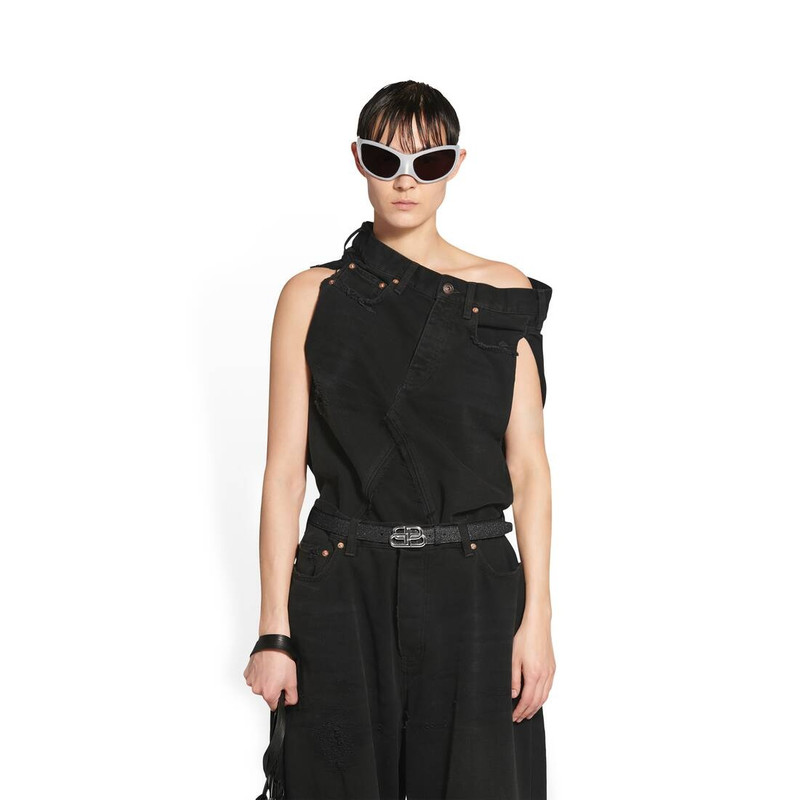 BALENCIAGA Women's Bb Belt 25mm In Sparkling Fabric in Black outlook