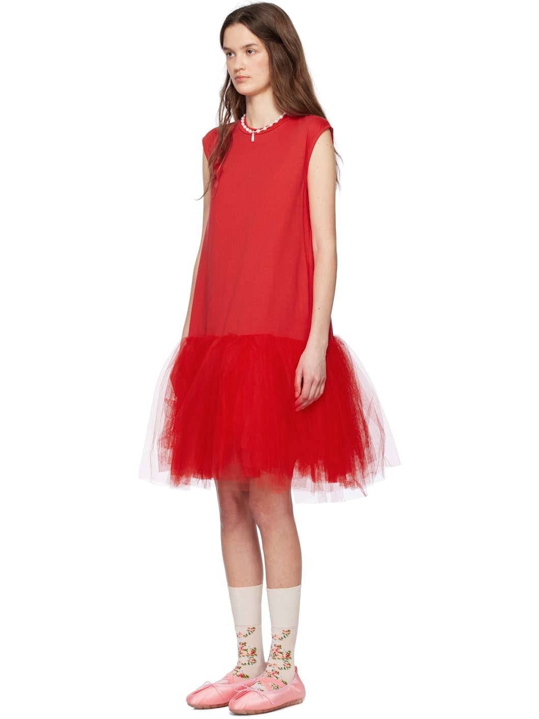 Red Relaxed Ballet Tutu Midi Dress - 4