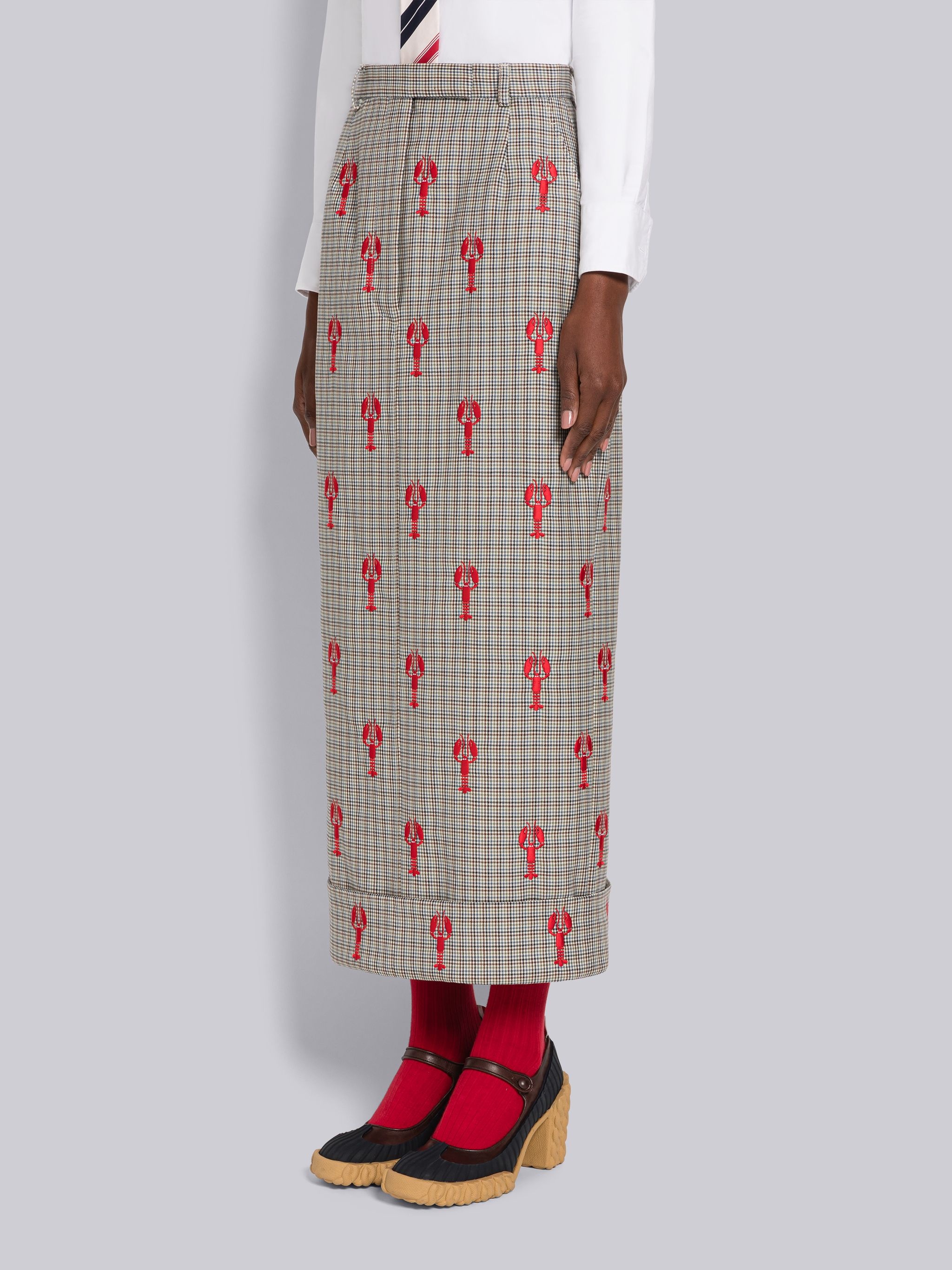 Houndstooth Lobster Half Drop Straight Skirt - 2