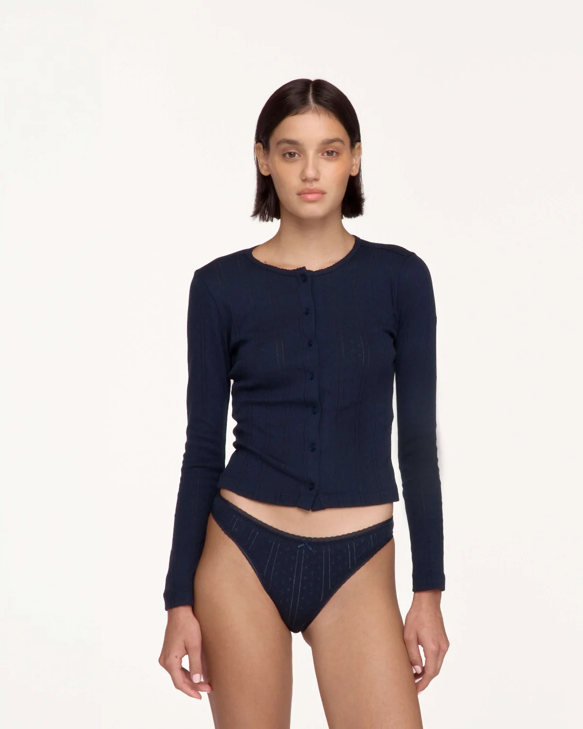 The Cardigan: Navy Pointelle - 1