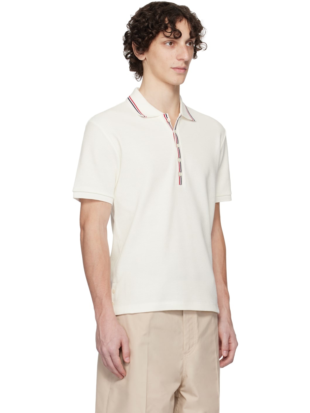 Off-White Cotton Waffle Rib Cuff Polo - 2
