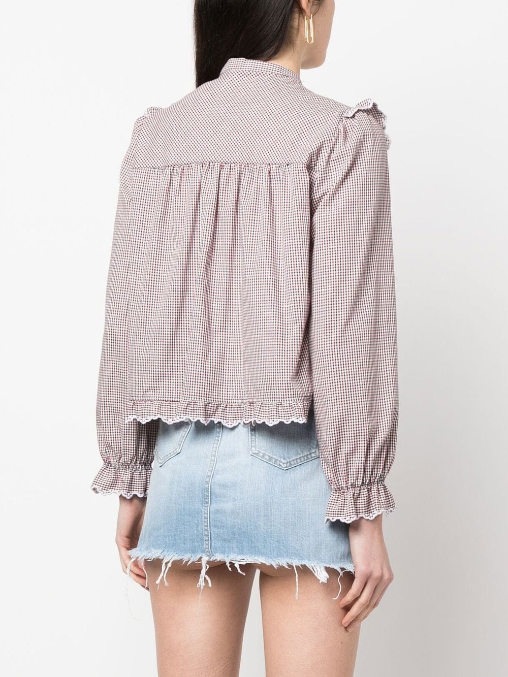 check-pattern ruffled blouse - 4