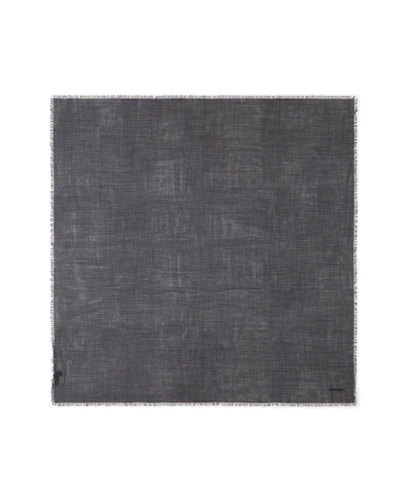Logo Embroidered Fringed Edge Scarf - 2