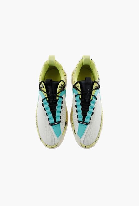 White gummy leather and mesh marble print B-Runner sneakers - 4