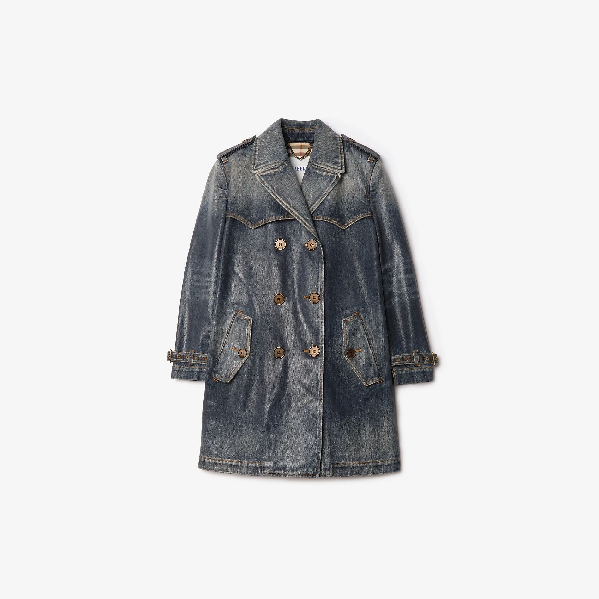 Short Coated Denim Trench Coat - 1
