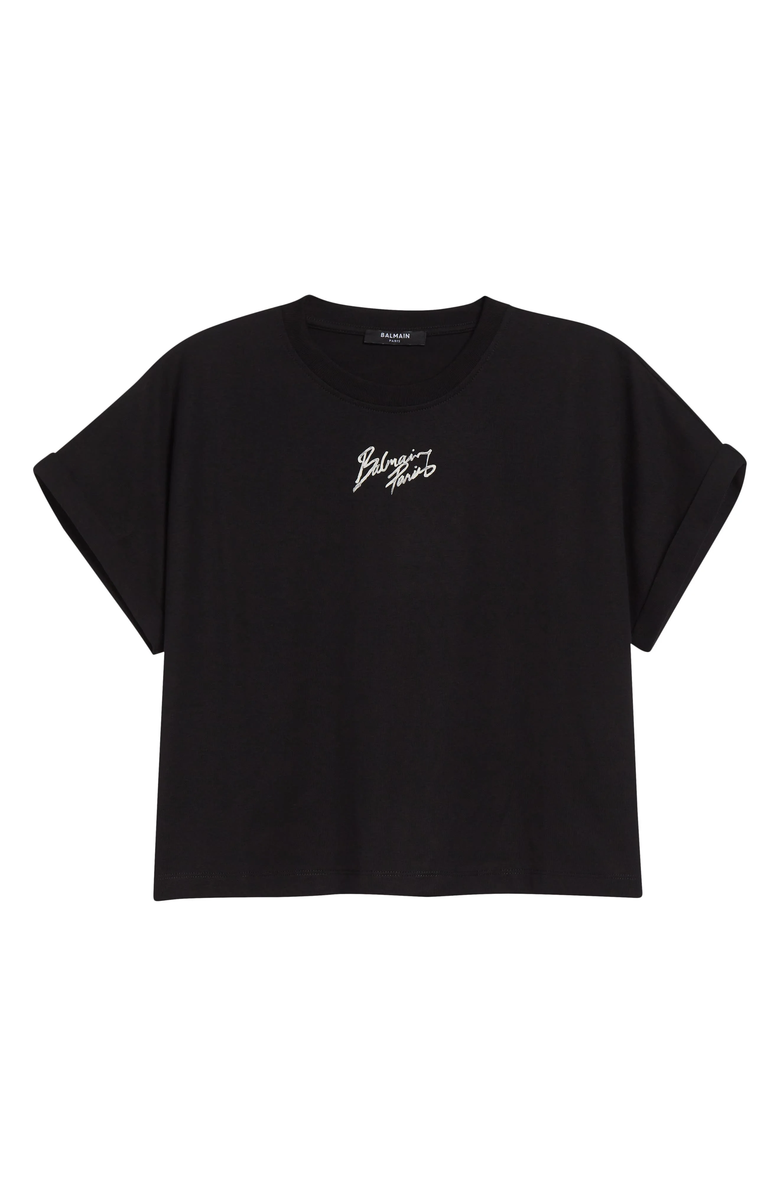 Balmain Paris Logo Graphic Crop T-Shirt in Eab Blk/White at Nordstrom - 1