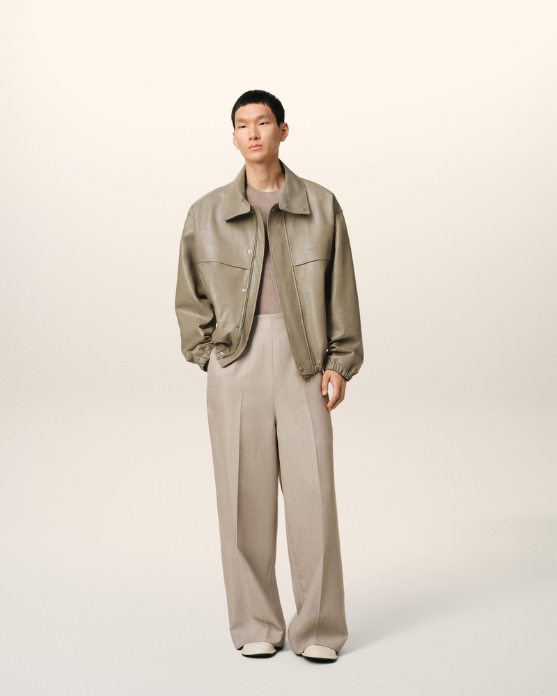 GREEN LEATHER ZIPPED JACKET 1