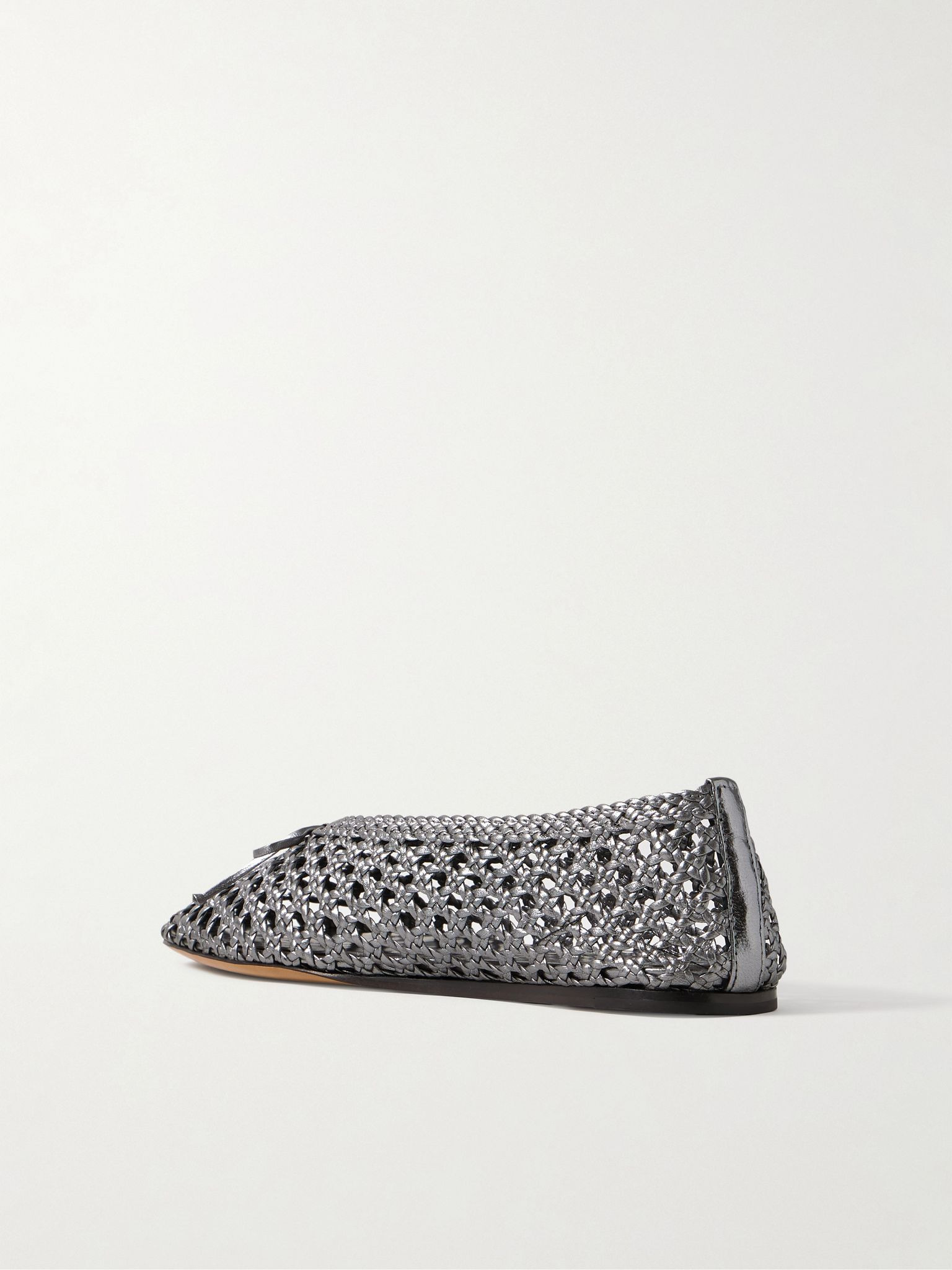 Regency bow-embellished woven metallic leather ballet flats Silver - 3
