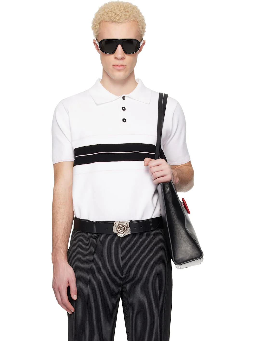 White & Black Striped Polo - 1