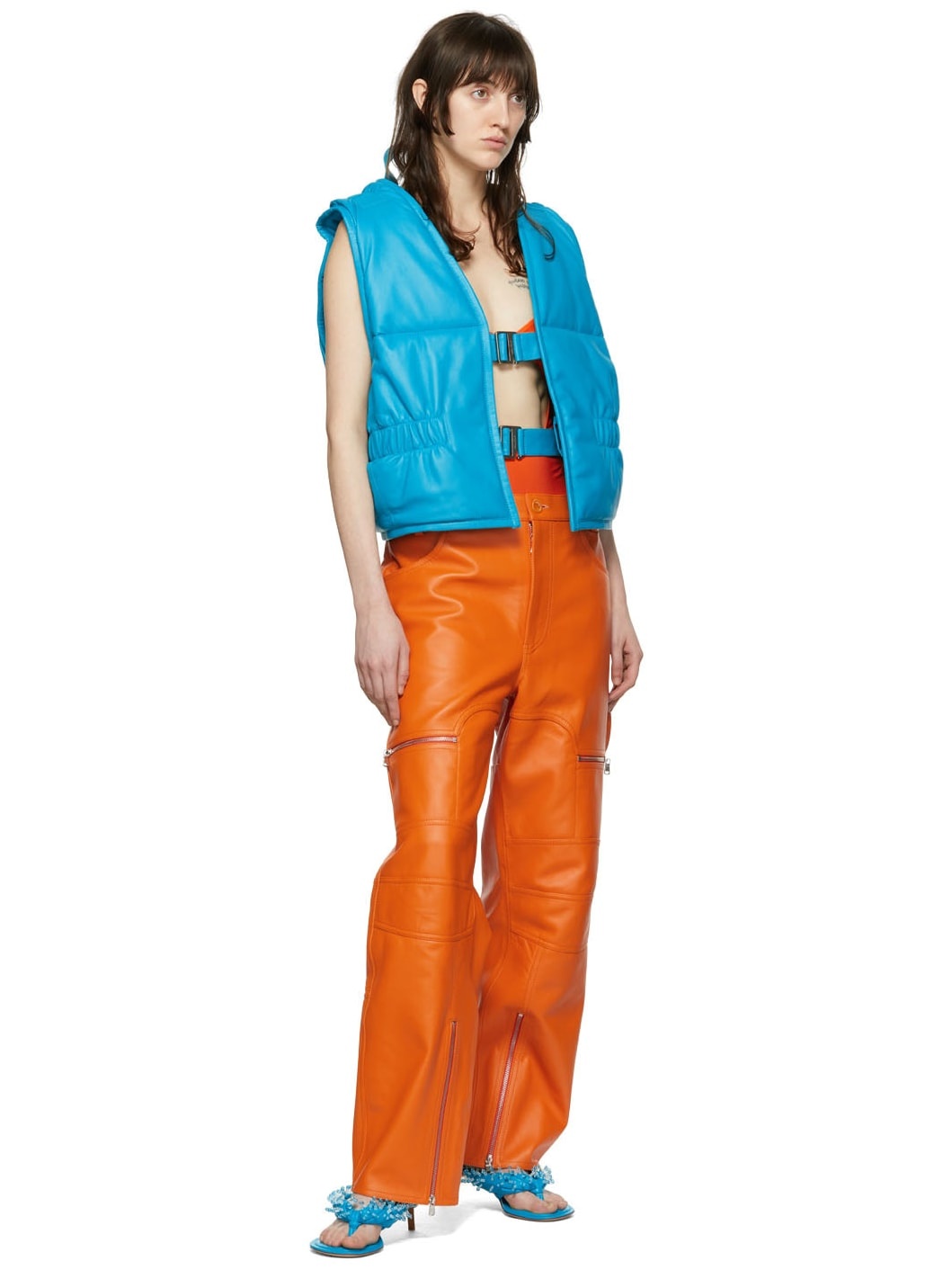 Blue 'Le Gilet Azul' Sleeveless Lambskin Jacket - 4