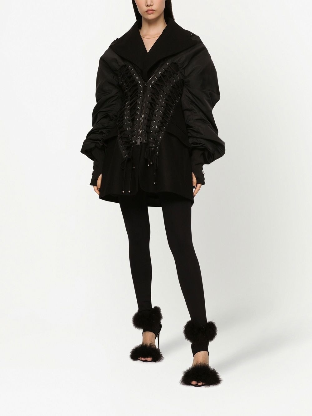 lace-up detailed bomber jacket - 3