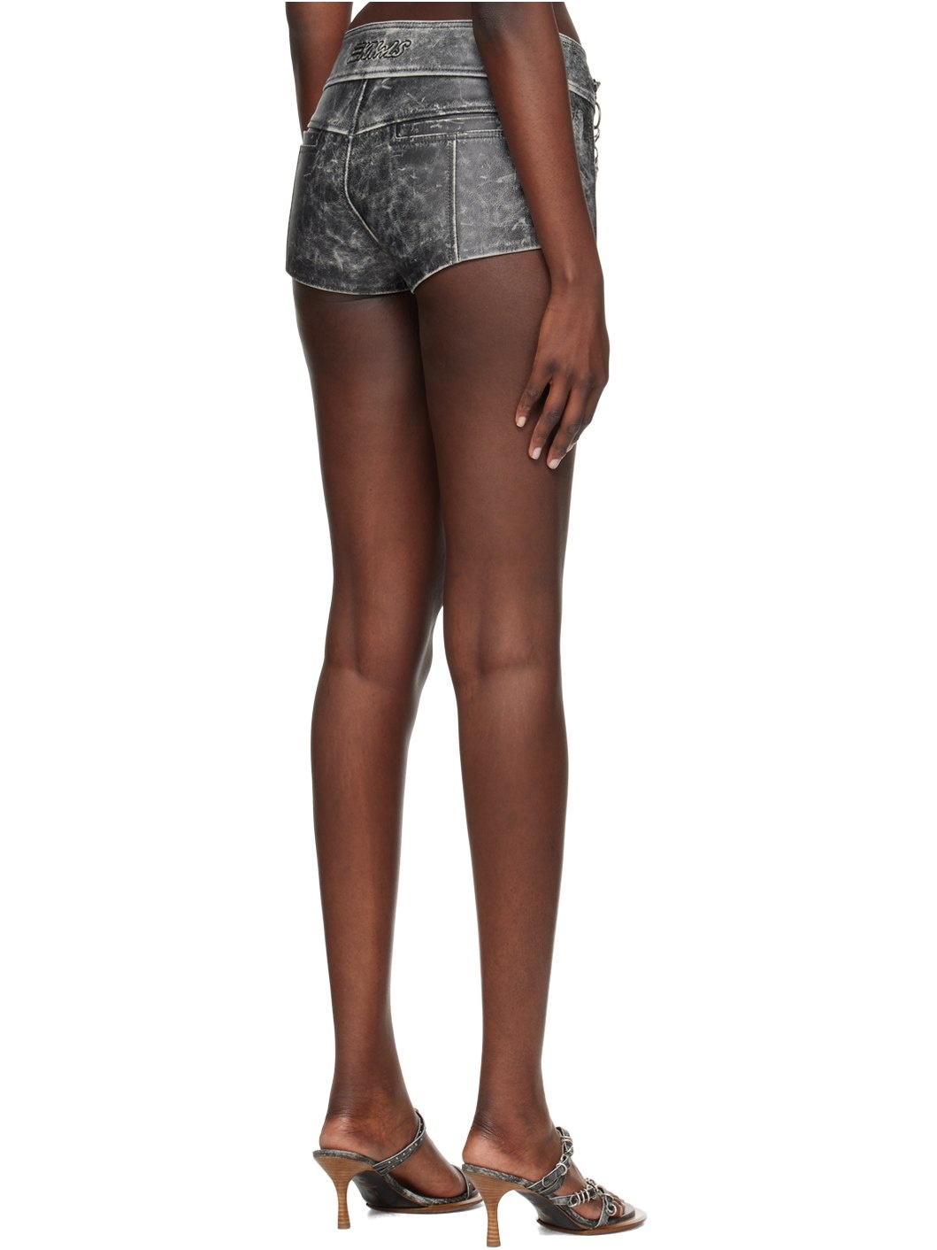 Black Nihil Leather Shorts - 3