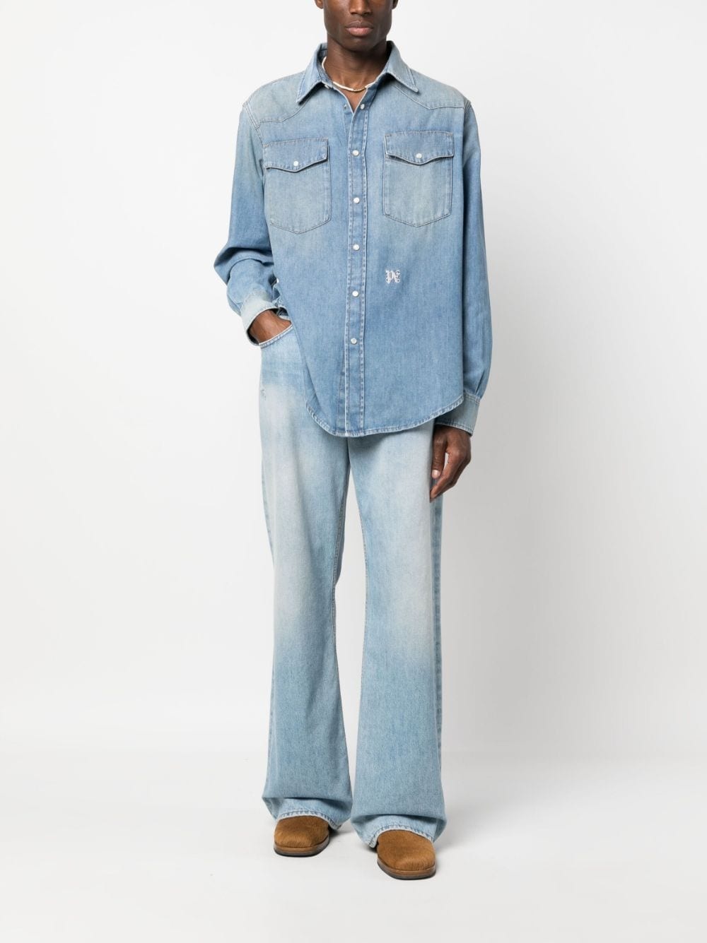 monogram-embroidered denim shirt - 2