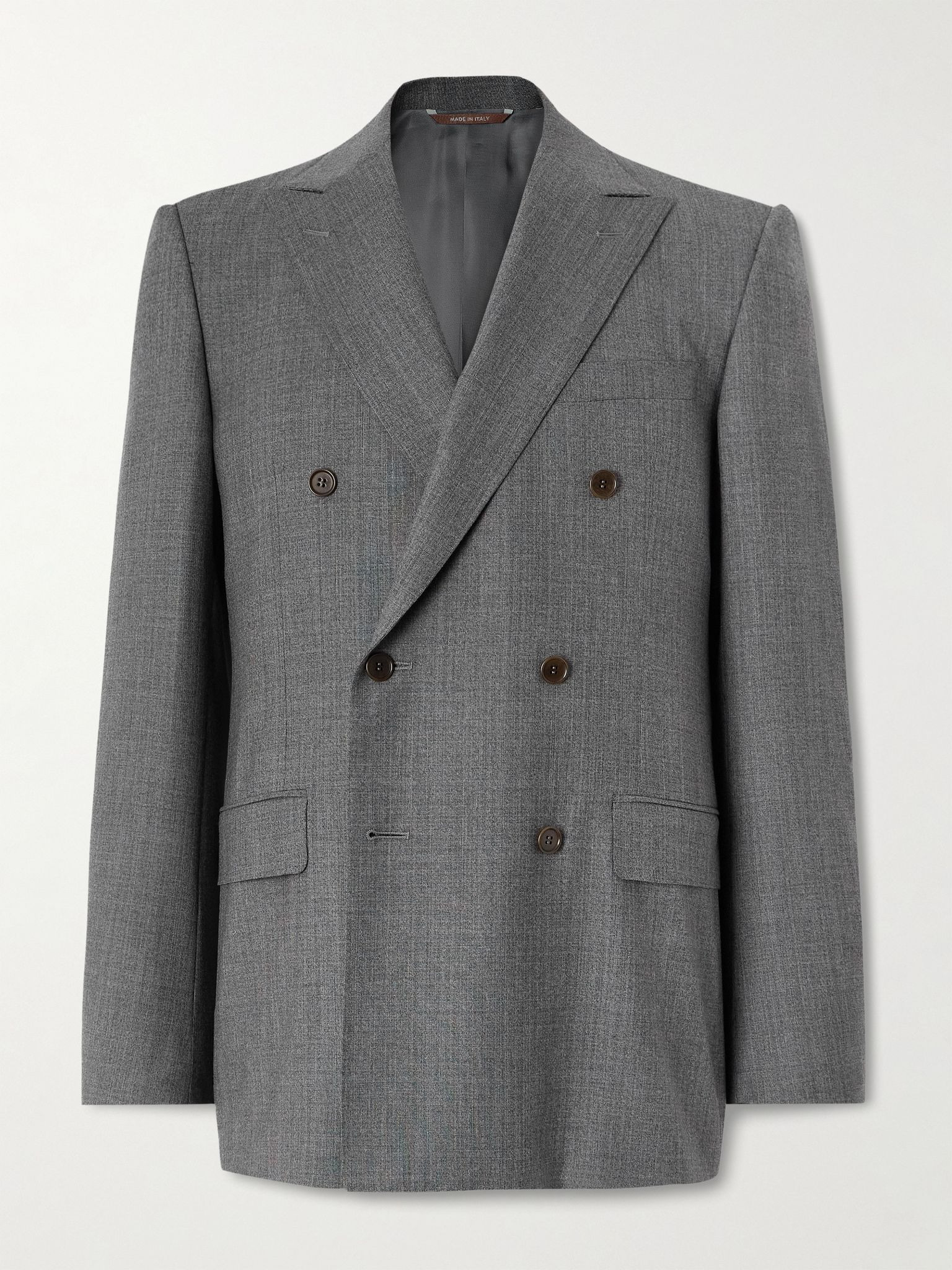 Double-Breasted Wool Suit Jacket Gray - 1