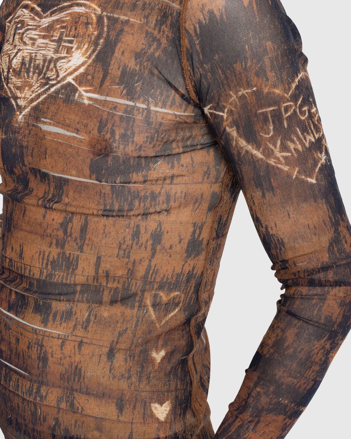 Jean Paul Gaultier – High Neck Longsleeve Printed Wood Top Brown/Ecru - 4