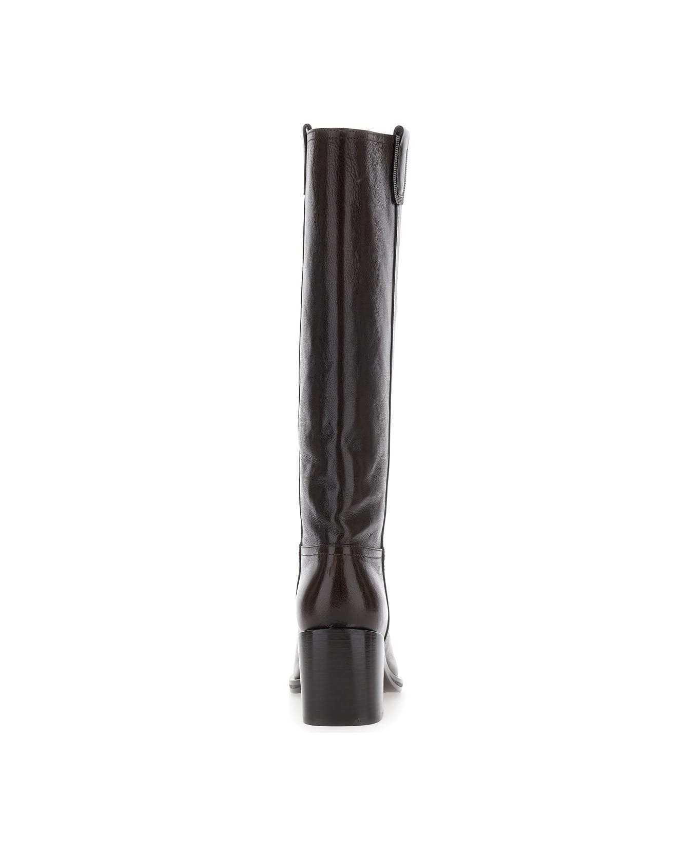 Brown Knee-lenght Boots With Monil Detail In Leather Woman - 4