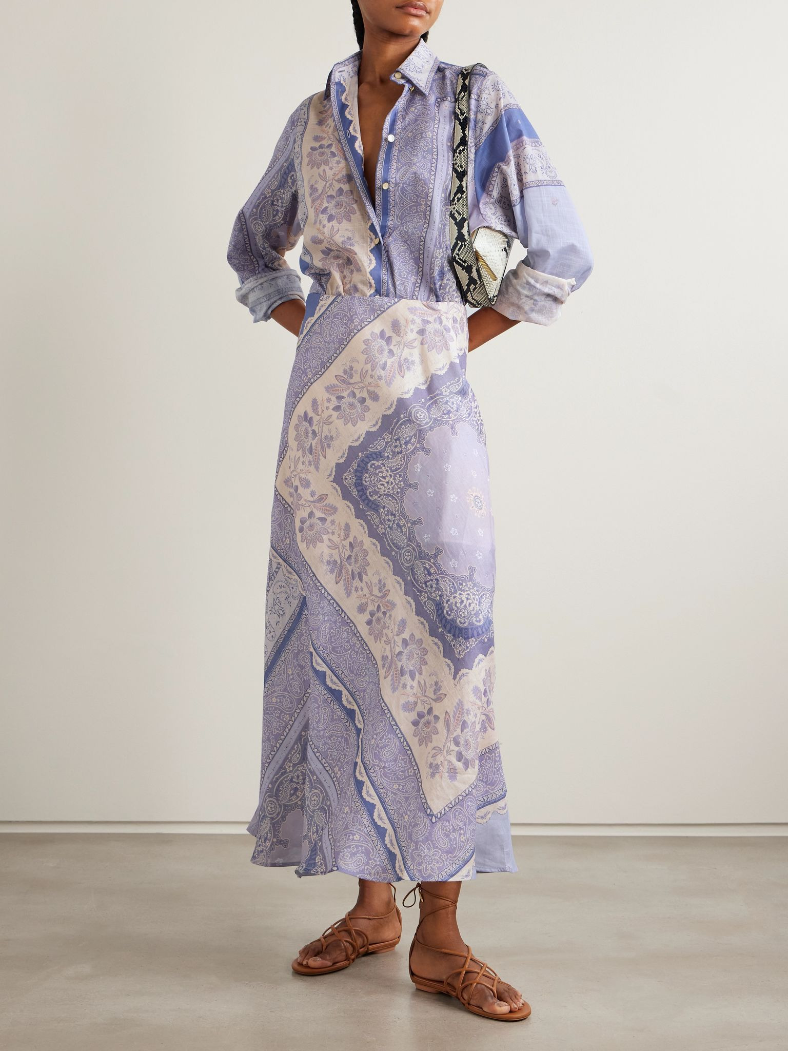 Lucky bandana-print linen maxi skirt Purple - 2