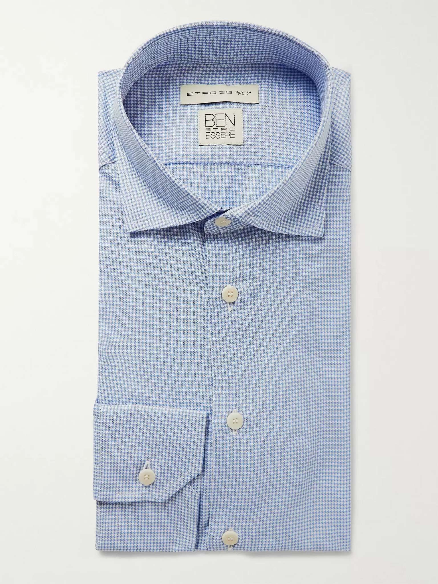 Light-Blue Slim-Fit Puppytooth Woven Shirt - 1