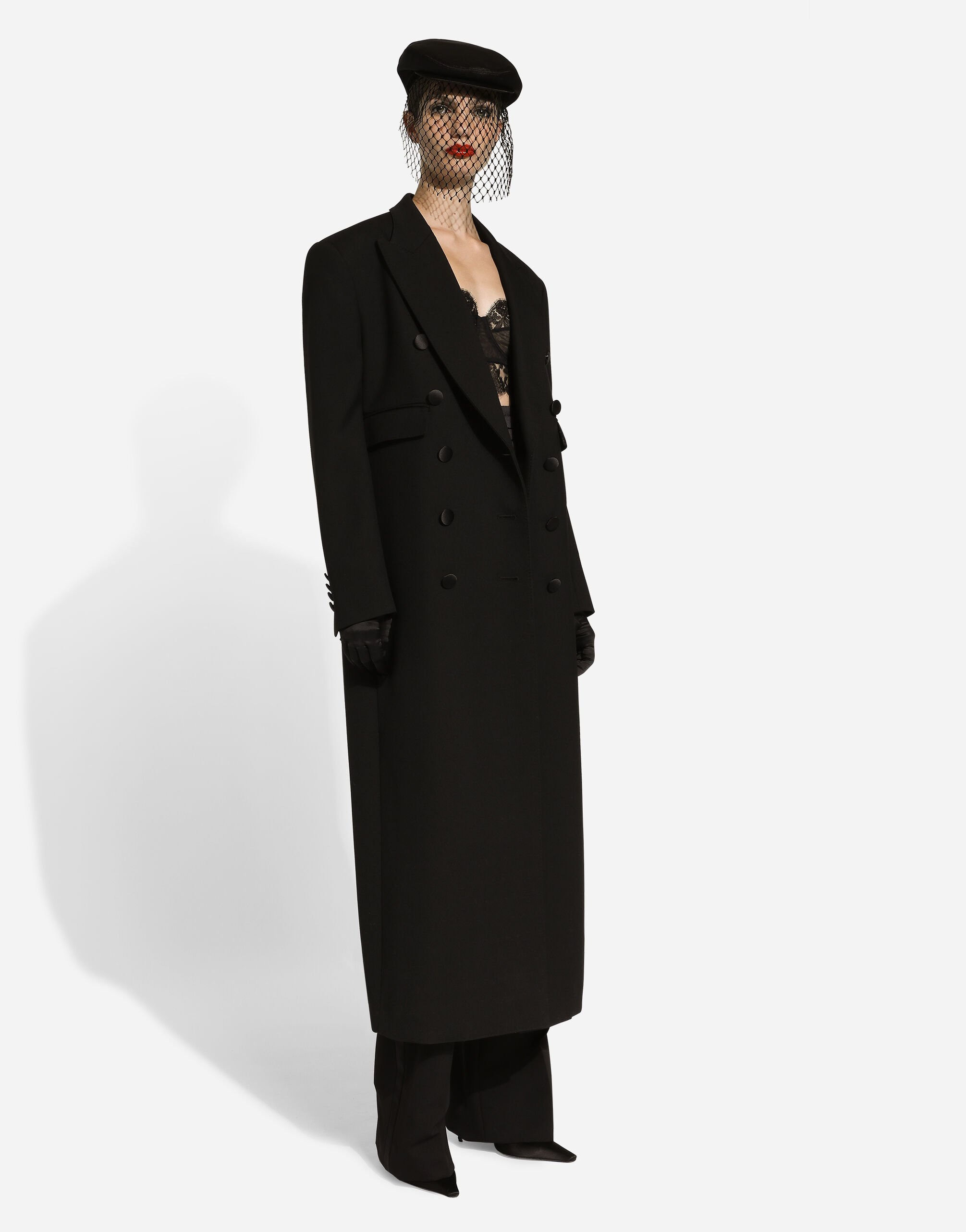 Long double-breasted tuxedo coat in double wool gabardine - 9
