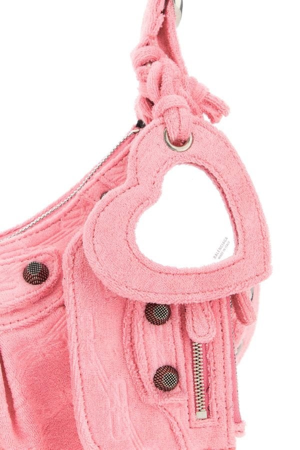 BALENCIAGA Pink terry fabric Le Cagole XS shoulder bag