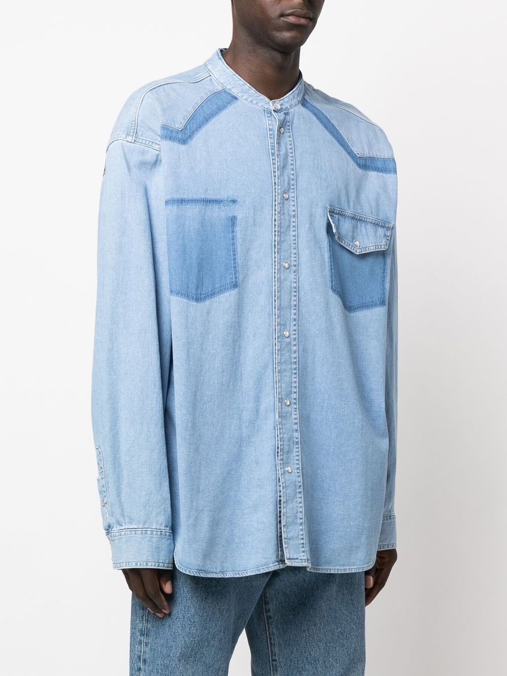 collarless denim shirt - 3