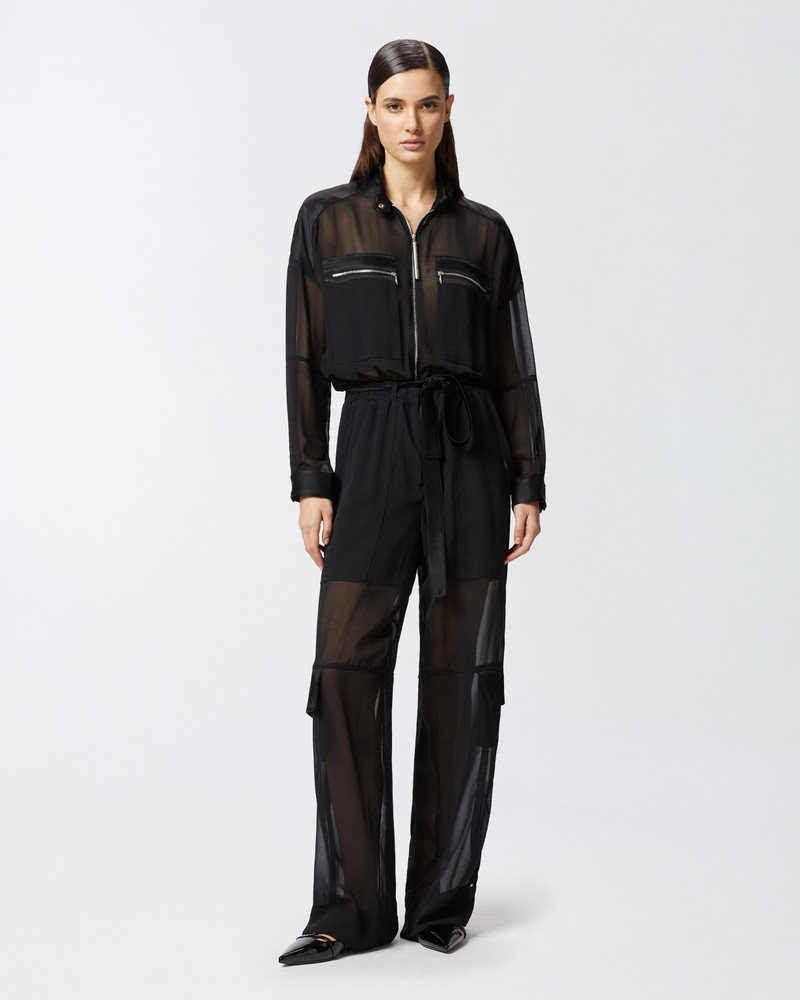 CARGO JUMPSUIT IN GEORGETTE AND SHINY SATIN 3