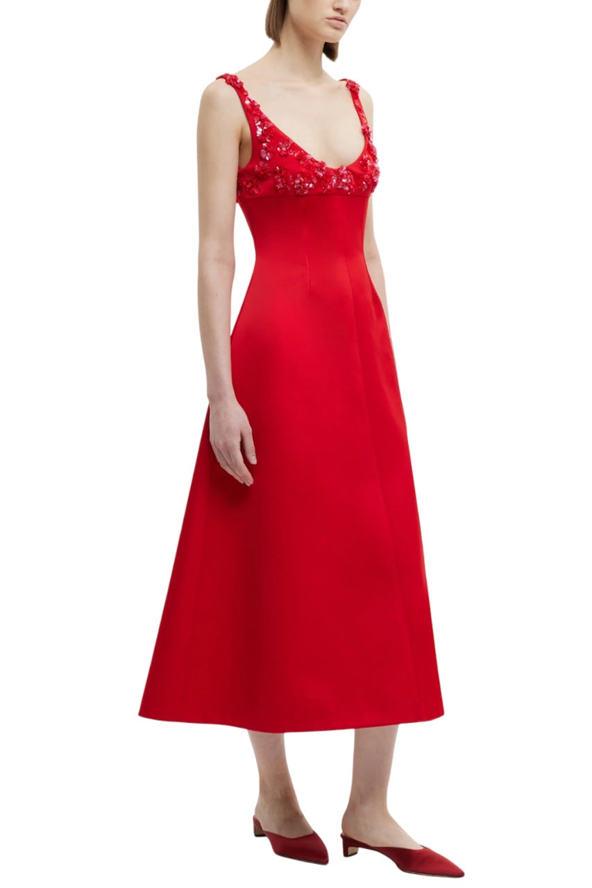 ABELLA EMBELLISHED DRESS IN BRIGHT RED DOPPIO SATIN - 3