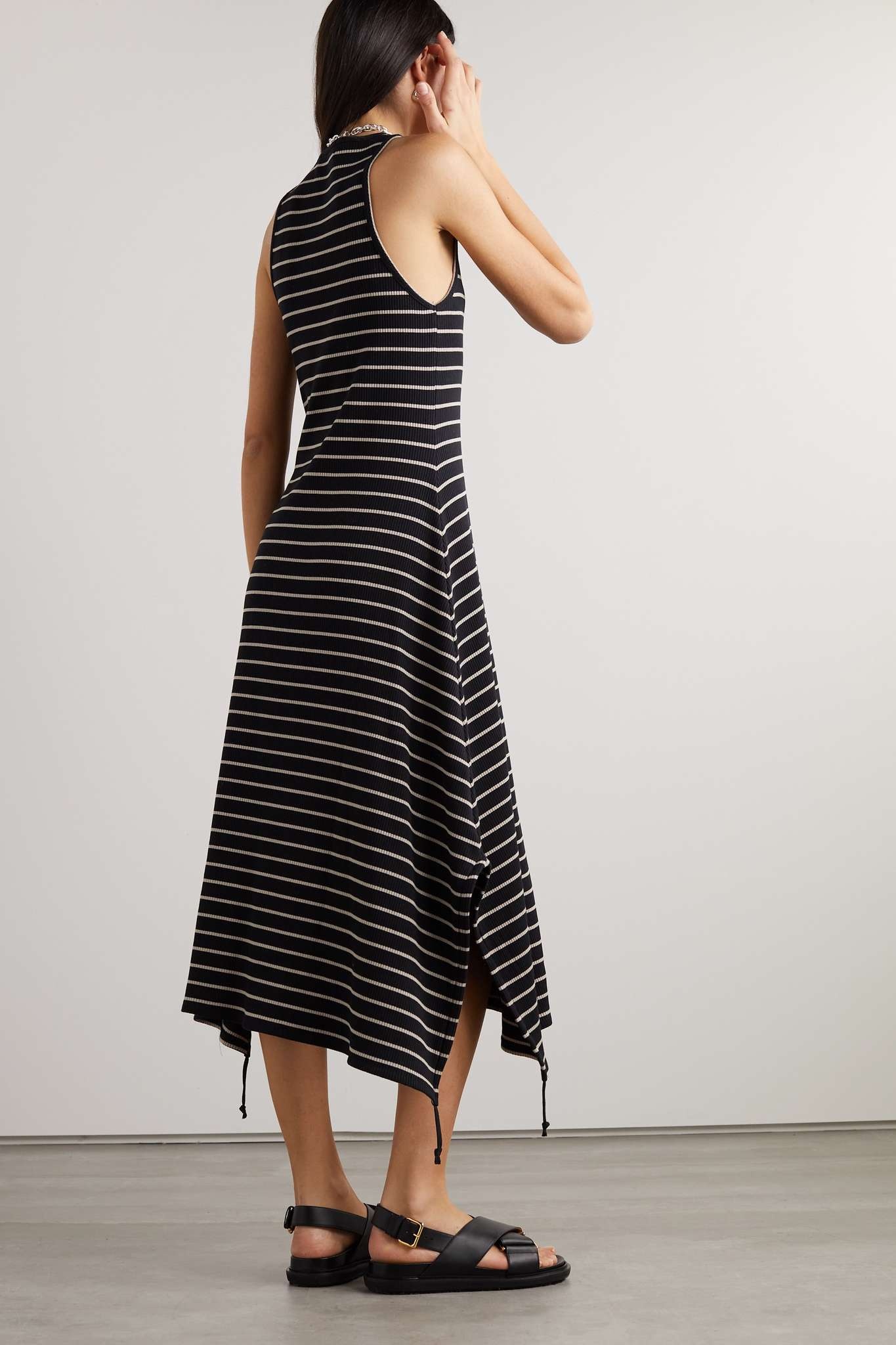 Striped ribbed cotton-blend jersey midi dress - 3