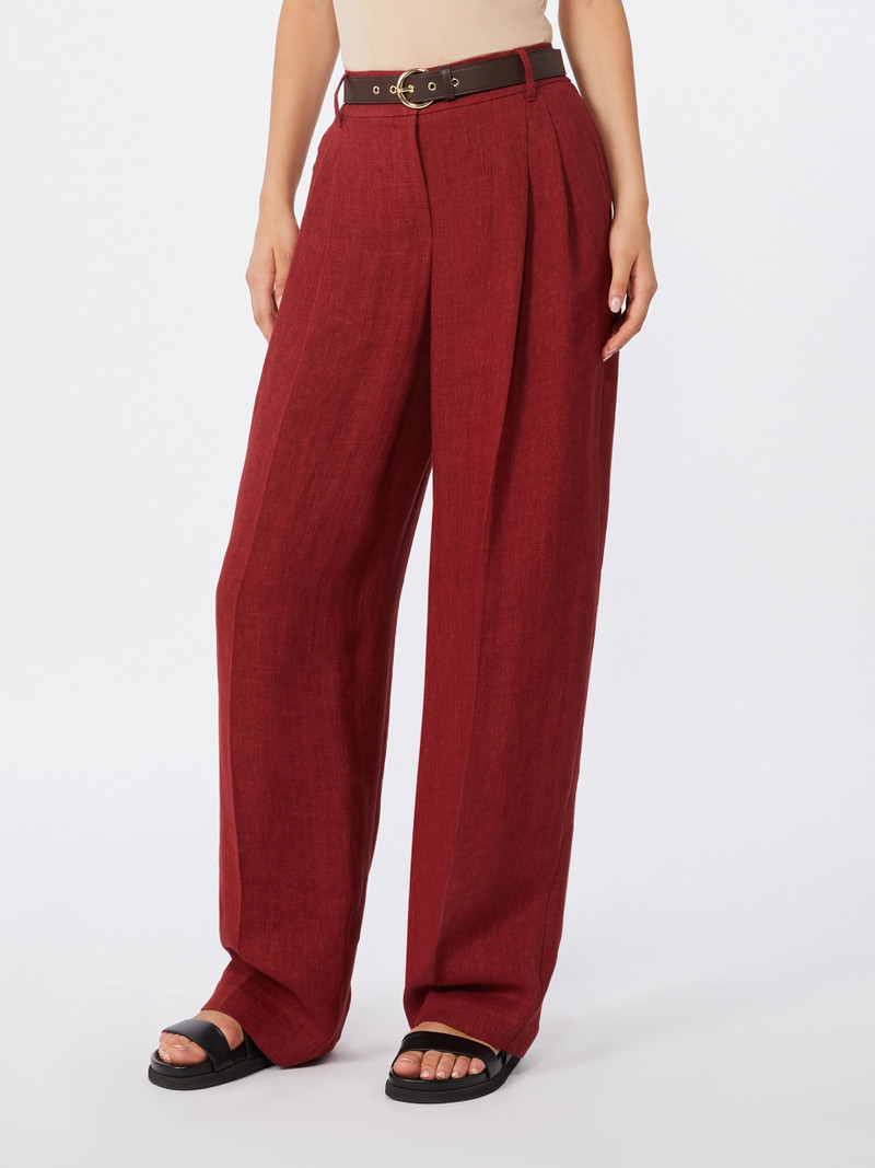 SUMERO Wide-fit linen twill trousers - BRICK RED 3