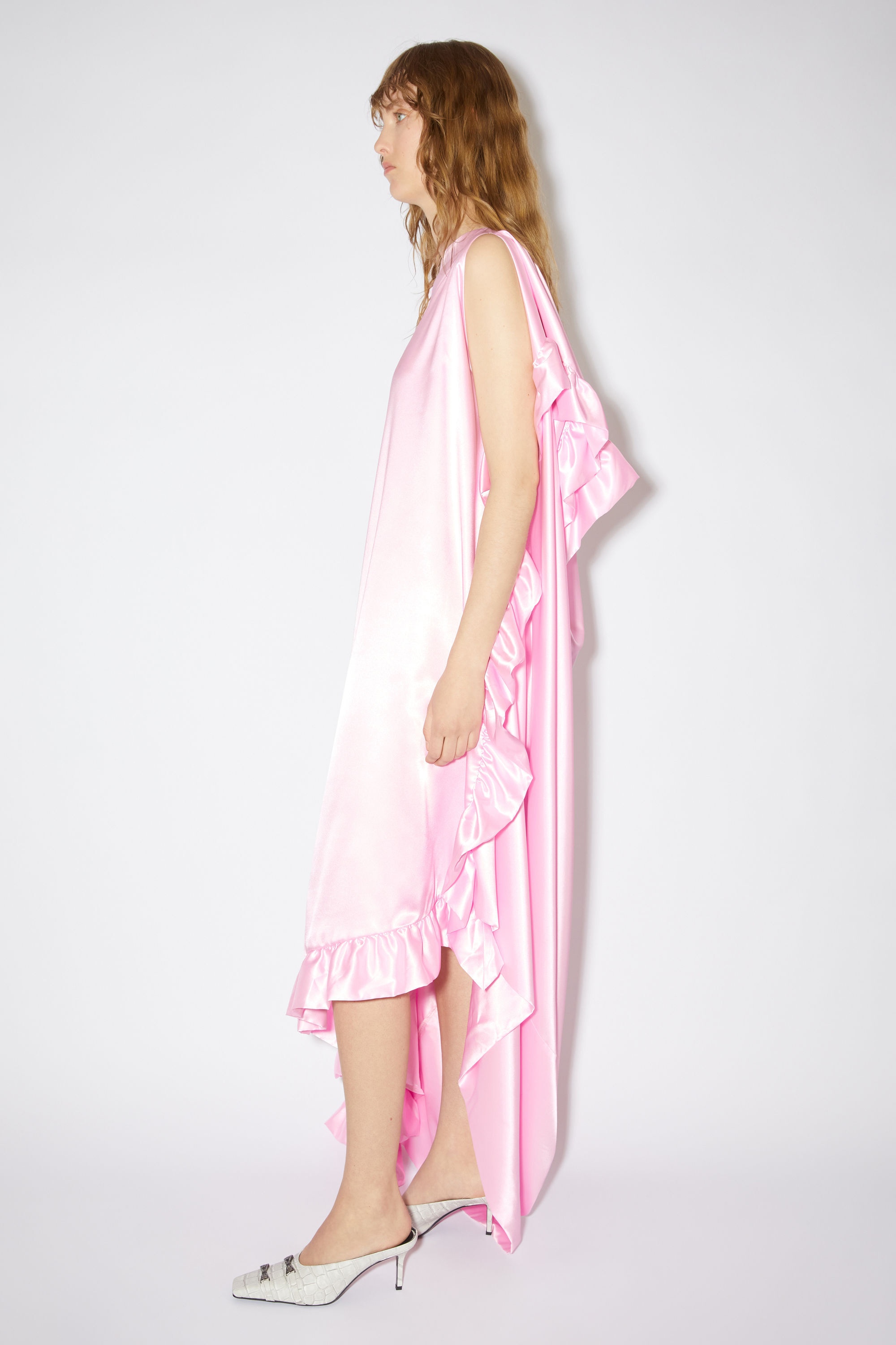 Satin ruffle dress - Pink - 4