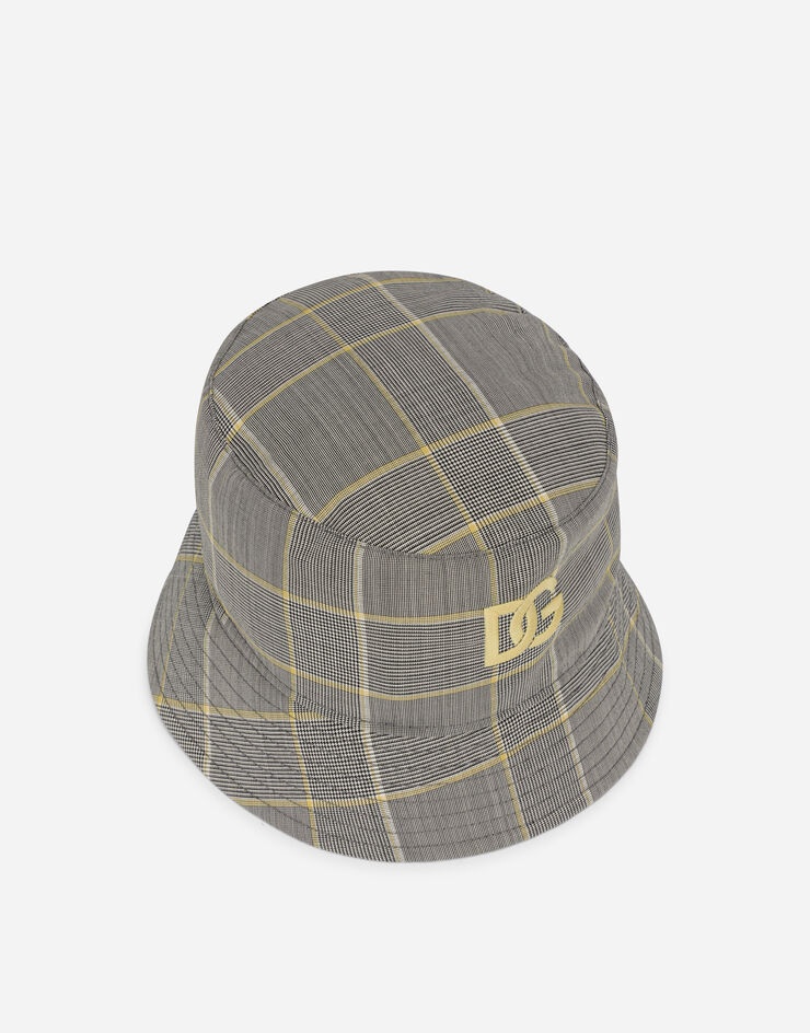 Stretch checked wool bucket hat with DG embroidery - 2