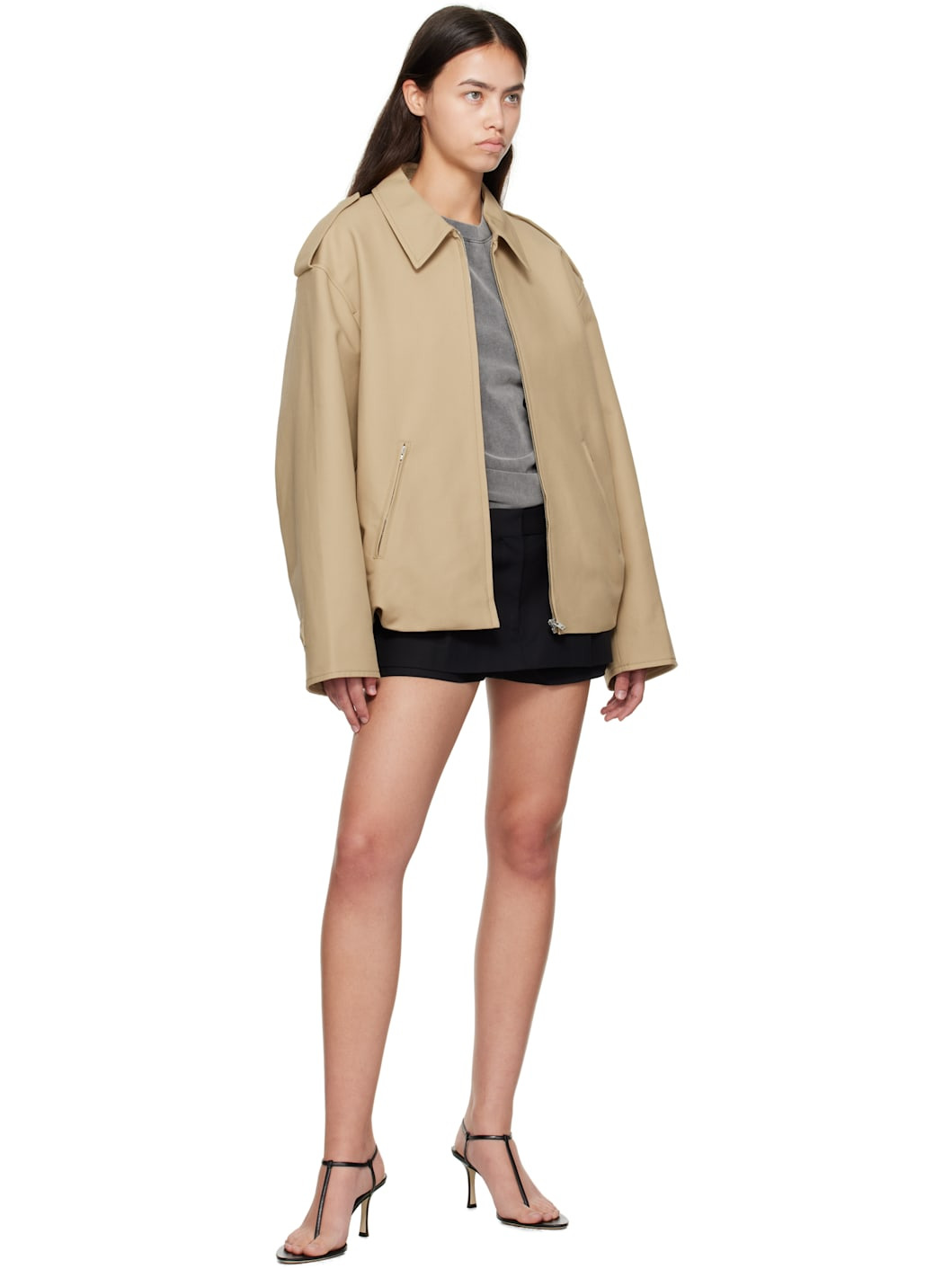 Beige Cotton Satin Jacket - 4