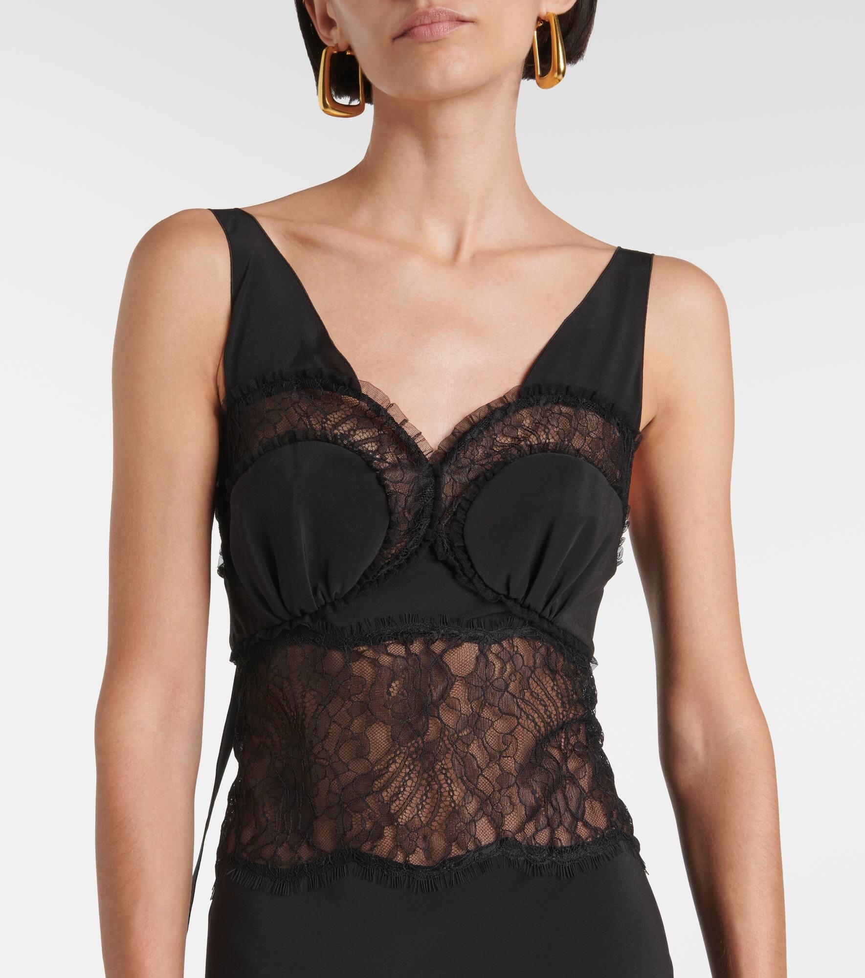 Lace-trimmed silk midi dress - 4