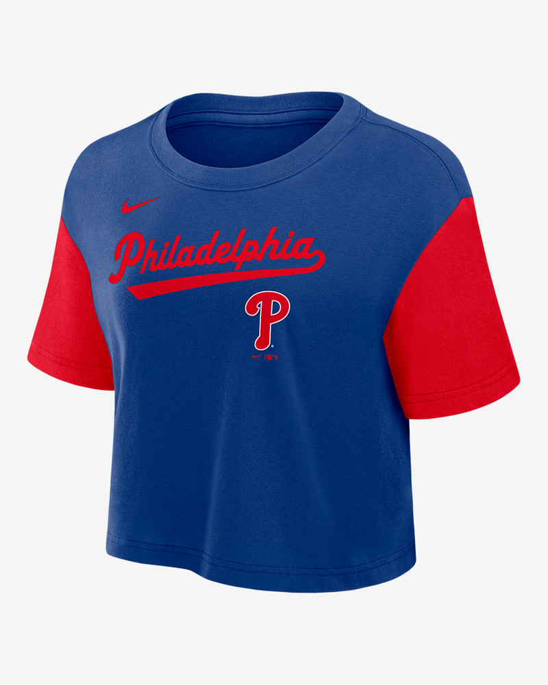 Philadelphia Phillies Script Women's Nike Dri-FIT MLB Cropped T-Shirt 1