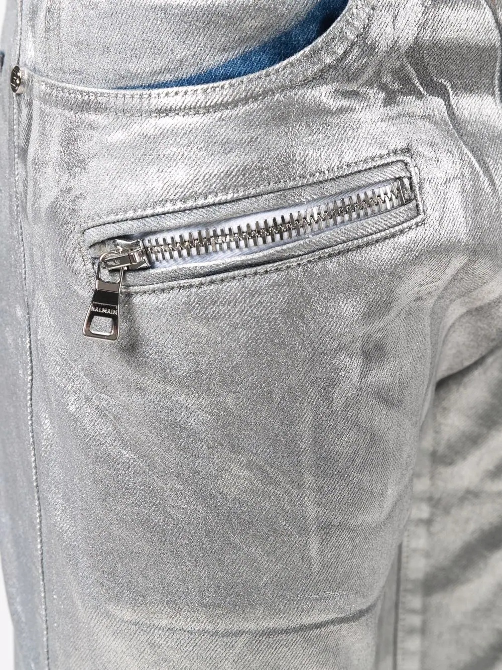 logo embossed monogram slim-fit jeans - 5