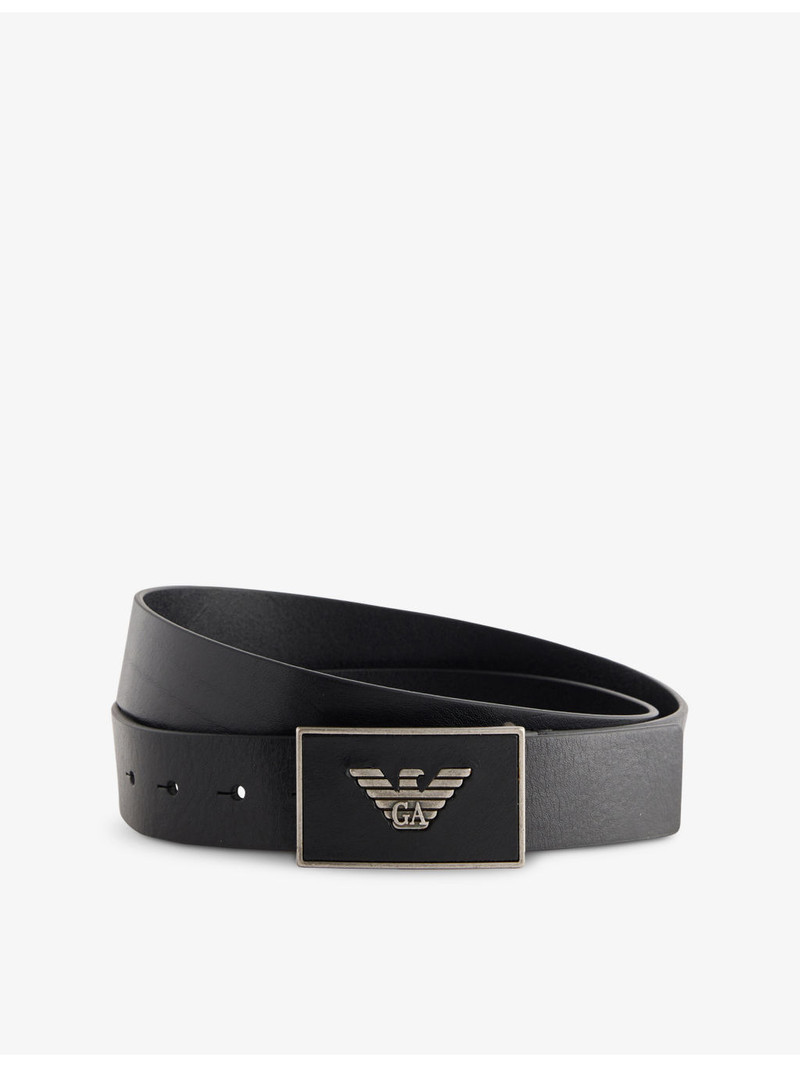 Branded-Buckle Leather Belt 1