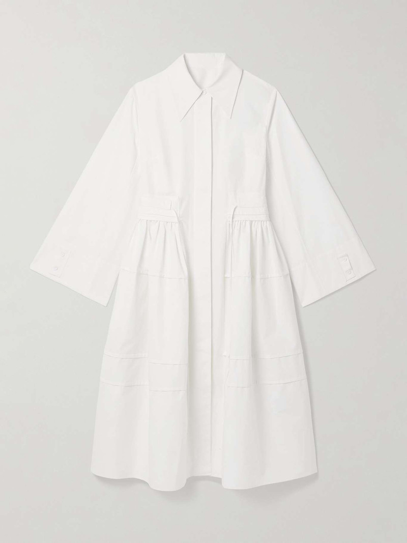 Gathered cotton-poplin midi dress White 1